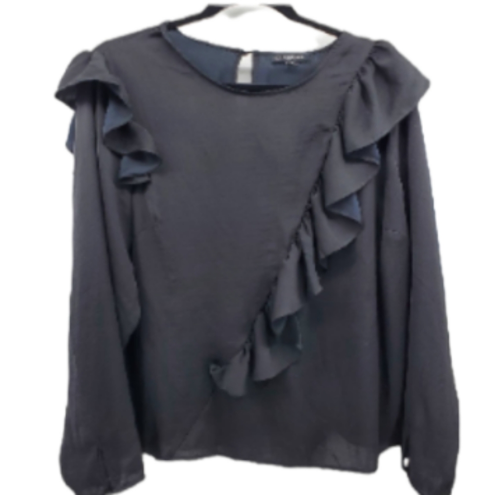 Lane Bryant Black Ruffled Tiered Long Sleeve Beautiful Womens Career Blouse NWT